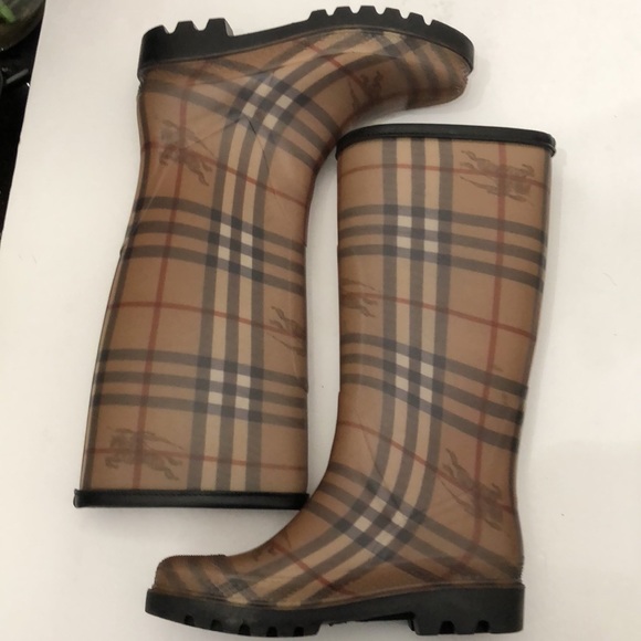 BURBERRY BROWN CHECK RUBBER RAIN BOOTS WOMENS SIZE 36 - Picture 11 of 14